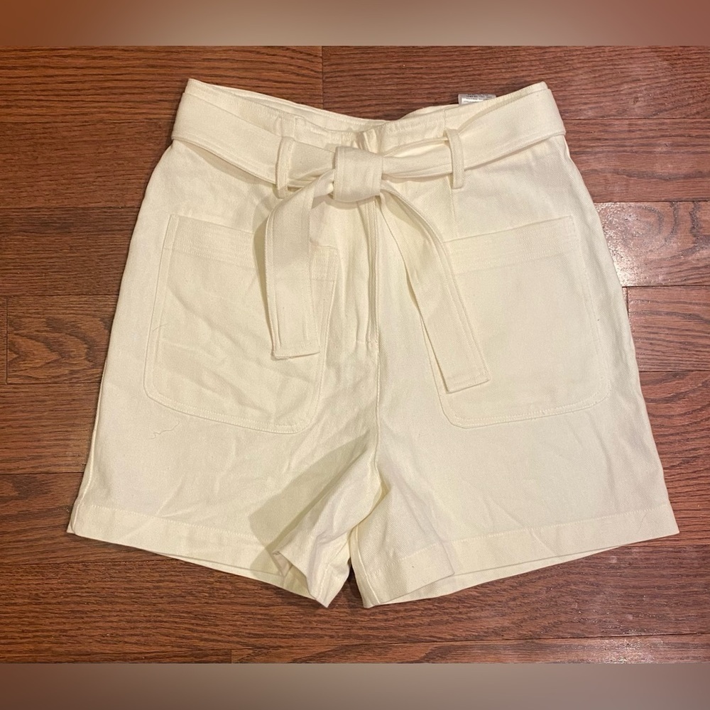 Louise Misha Shorts Sz 34 Virgin Cream Paris Belted Pockets Cotton High Waist